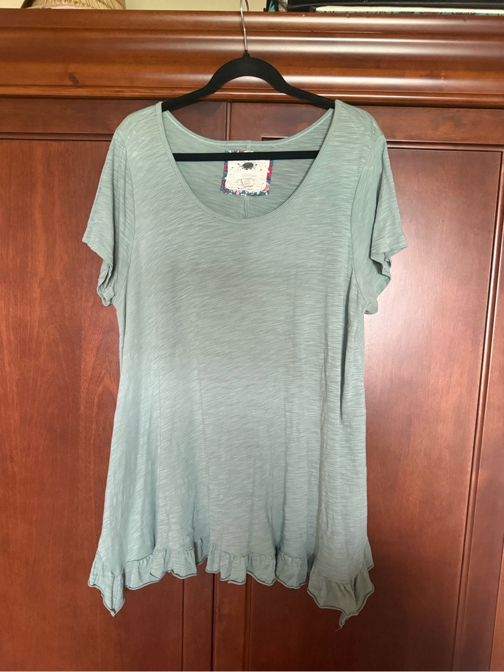 Cupio Sage Green Scoop Neck Tunic with Ruffle Hem
